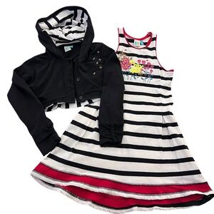 Nano Noruk Stripe Tank Dress and Bolero Hooded Jacket 6X - 7 Girls